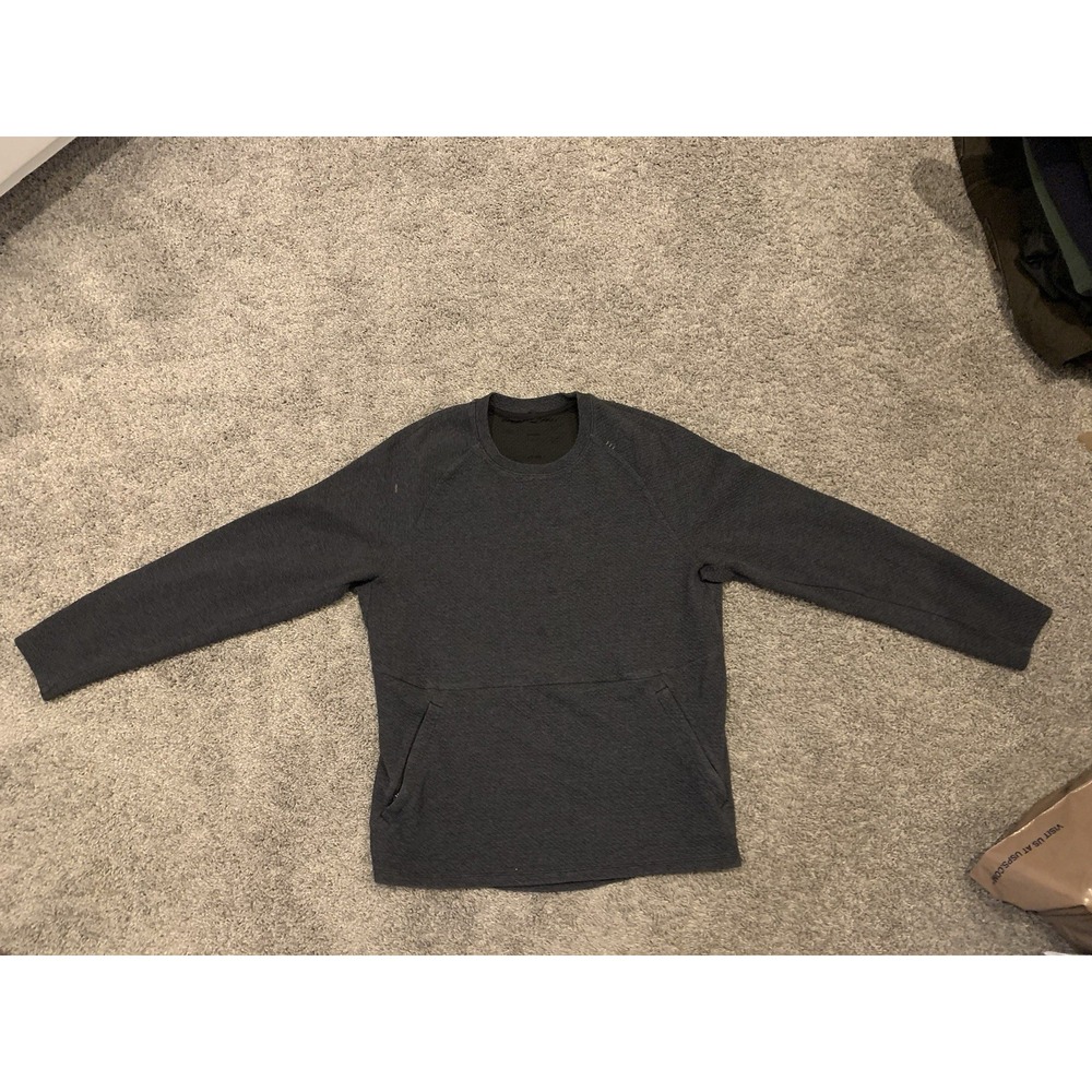 Lululemon At Ease Sweatshirt Mens Medium Crew Textured Stretch Dark Gray Grey